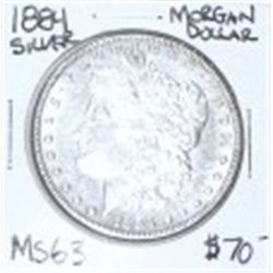 1884 MORGAN SILVER DOLLAR RED BOOK VALUE IS $70.00 *RARE MS-63 HIGH GRADE*