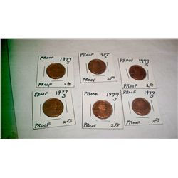 SIX PROOF 1977-S LINCOLN CENTS