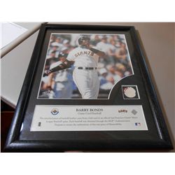 2002 Upper Deck A Piece of the Action Barry Bonds framed color photo and piece of baseball!
