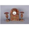 Image 1 : Gorgeous Antique "Hourdeau" 3 Piece Clock SetBeautiful red marble case with brass  ornamentation, ha