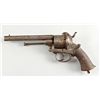 Image 1 : Large Size Pinfire Cal approx 10mm SN:NVSNEngraved revolver with 6" octagon BBL,  checkered wood gri