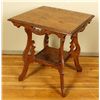 Image 1 : Antique Oak Eastlake Side TableSquare top and lower gallery shelf, shows  age, measures 28 1/2"x26".