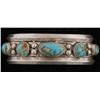 Image 1 : Native American Cuff BraceletIncludes 5 turquoise stones, unsigned, set in  sterling silver.