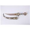 Image 1 : Moroccan Knife with Brass Handle and ScabbardHandle has 4 green glass stones, relic  condition, 7" c