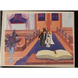 Bride & Groom Orig Production Art Cel Background Yell