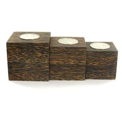 Sugarpalm Wood Candle Holder 3pcs (DEC-710)