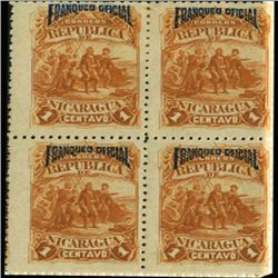 1892 Nicaragua 1c Official Block of 4 Error (STM-0428)