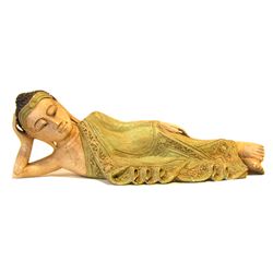 Reclining Buddha Hand Carved of Monkey Pod (CLB-999)