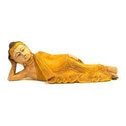 Reclining Buddha Hand Carved of Monkey Pod (CLB-996)