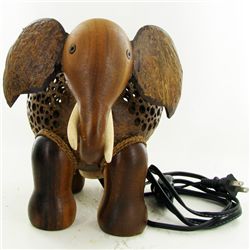 Coconut Shell Teak Elephant Lamp (DEC-683)