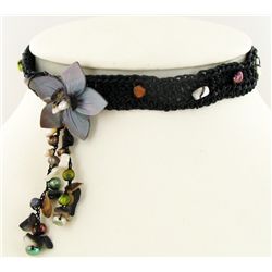 Crocheted Shell Choker Necklace (JEW-4309)