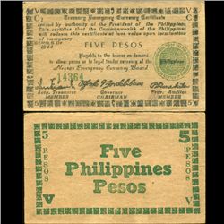 1944 WW2 Guerrilla Rebel Philippines 5P Note Negros (CUR-07238)
