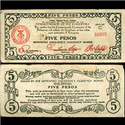 1944 WW2 Guerrilla Rebel Philippines 5P Note Mindinao (CUR-07255)
