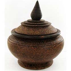 Handcarved Sugar Palm Lidded Bowl (DEC-870)