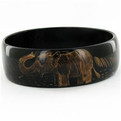 Thai Scrimshaw Carved Water Buffalo Horn Bracelet (JEW-4343)