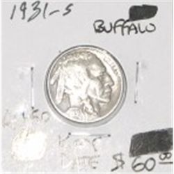 1931-S BUFFALO NICKEL RED BOOK VALUE IS $60.00 *EXTREMELY RARE KEY DATE AU-50 HIGH GRADE*!!