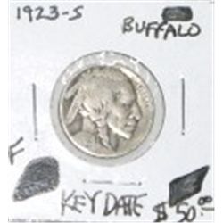 1923-S BUFFALO NICKEL RED BOOK VALUE IS $50.00 *RARE KEY DATE FINE GRADE*!!
