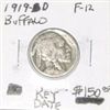 Image 1 : 1919-D BUFFALO NICKEL RED BOOK VALUE IS $150.00 *EXTREMELY RARE KEY DATE FINE-12 GRADE*!!