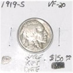 1919-S BUFFALO NICKEL RED BOOK VALUE IS $150.00 *EXTREMELY RARE KEY DATE VERY FINE-20 GRADE*!!