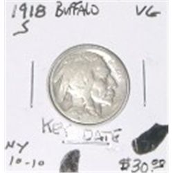 1918-S BUFFALO NICKEL RED BOOK VALUE IS $30.00 *EXTREMELY RARE KEY DATE VERY GOOD GRADE*!!
