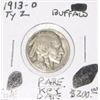 Image 1 : 1913-D TYPE 2 BUFFALO NICKEL RED BOOK VALUE IS $200.00 *EXTREMELY RARE 1ST YEAR BUFFALO FINE GRADE*!