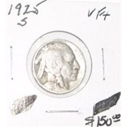 1925-S BUFFALO NICKEL RARE KEY DATE RED BOOK VALUE IS $150.00 *RARE VERY FINE+ GRADE*!!