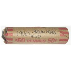ROLL OF 1900'S INDIAN HEAD PENNIES *UNSEARCHED* *MIXED DATES & GRADES* INDIAN HEAD ROLL out of safe!