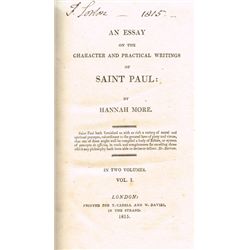 MORE ( Hannah ). An essay on the character and practical writings of Saint Paul. In two volumes. Pri
