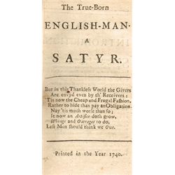 [DEFOE ( Daniel )]. The True-Born English-man. A satyr. [Dublin ?] Printed in the Year 1740 36-pages