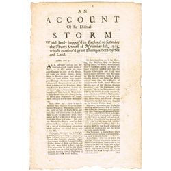 DISMAL STORM. An account of the dismal storm which lately happen’d in England, on Saturday the twent