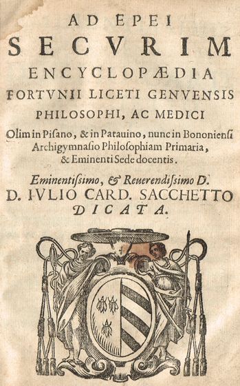 LICETI ( Fortunio ). Ad Epei securim encyclopaedia Fortunii Liceti