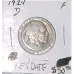 1924-D BUFFALO NICKEL RED BOOK VALUE IS $50.00 *RARE KEY DATE FINE GRADE*!!