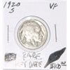 Image 1 : 1920-S BUFFALO NICKEL RED BOOK VALUE IS $100.00 *EXTREMELY RARE KEY DATE VERY FINE GRADE*!!