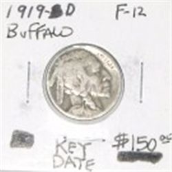 1919-D BUFFALO NICKEL RED BOOK VALUE IS $150.00 *EXTREMELY RARE KEY DATE FINE-12 GRADE*!!
