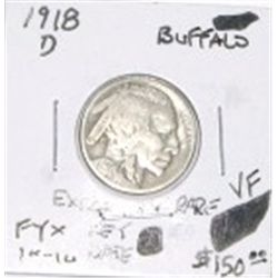 1918-D BUFFALO NICKEL RED BOOK VALUE IS $150.00 *EXTREMELY RARE KEY DATE VERY FINE GRADE*!!