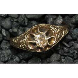 A Victorian rose gold and diamond solitaire gypsy ring, the cushion-shaped old-cut stone approx. 0.5
