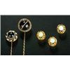 Image 1 : Two Victorian gold and sard-onyx round stick pins, one with a rose diamond border, the other with a.