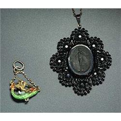 A collection of jewellery, comprising; an Austro-Hungarian polychrome enamel and pearl pendant in th