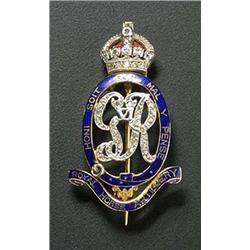 Royal Horse Artillery, a diamond and blue enamel regimental badge brooch, the central openwork GR cy