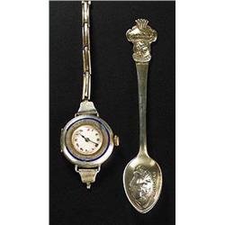 Rolex, a lady's silver round wristwatch, circa 1915, no.1065690, white enamel dial with red twelve a