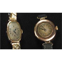 Three lady's wristwatches, comprising; Rolex, a 9ct gold canted rectangular wristwatch, circa 1928,.