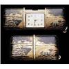 Movado, Ermeto, a Swiss 9ct gold and Japanese lacquer purse watch, the sliding covers decorated in h