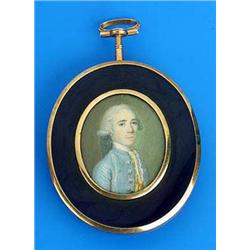 Attributed to Nathanial Hone R.A. (1718-1784),Portrait of a gentleman, bust length, wearing a blue j