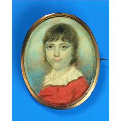 Attributed to Henry Jacob Burch Jnr. (b.1763),Portrait of a young boy, bust length, wearing a red ja