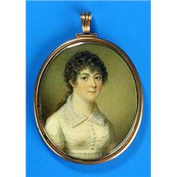English School (early 19th century),Portrait of a lady, bust length, wearing a white dress with a la