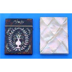 Three 19th century card cases, comprising; a tortoiseshell pique case decorated in mother of pearl w