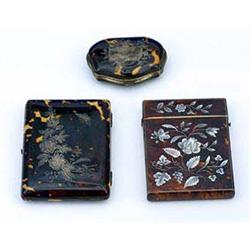 A group of tortoiseshell, comprising; two Victorian tortoiseshell pique purses, one rectangular deco