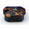 Image 1 : A 19th century tortoiseshell small canted rectangular box, the hinged cover with silver banding, 6.5
