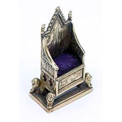 A pin cushion in the form of the coronation throne, Birmingham 1901 by Levi and Salaman, 4 cm high (