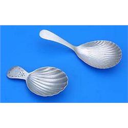 Two George III shell bowl caddy spoons, one with an old English pattern handle, London 1801 by S God